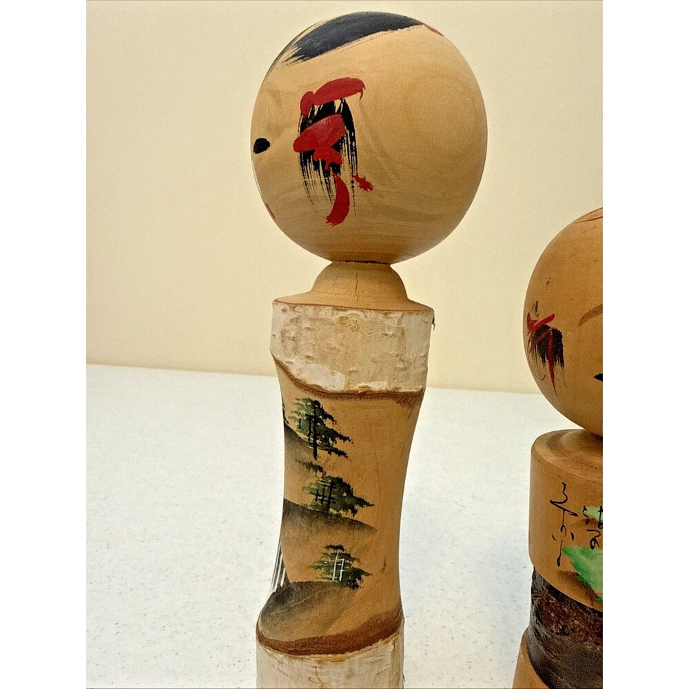Vtg RARE Kokeshi Dolls Japanese Wood Handpainted Engraved Artist - Picture 5 of 16